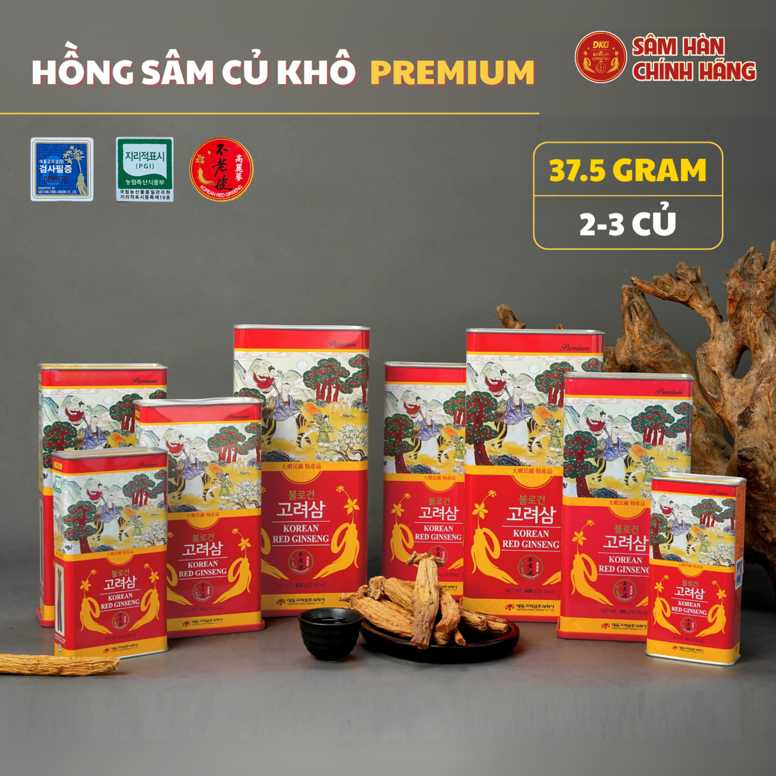 Hồng sâm củ khô HQ Premium 37,5g – Daedong